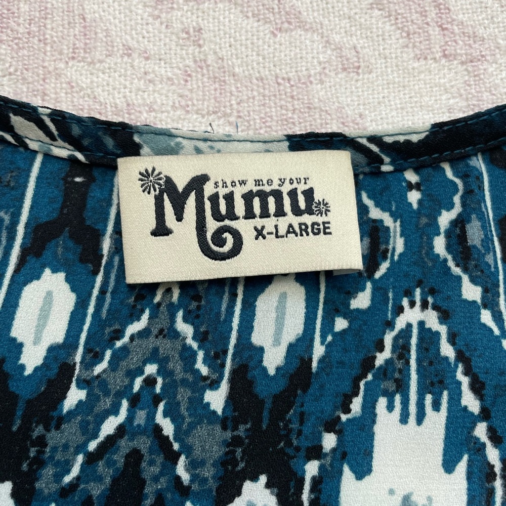 Show Me Your MuMu Teal and White Patterned Tunic Top size XL - Picture 5 of 6